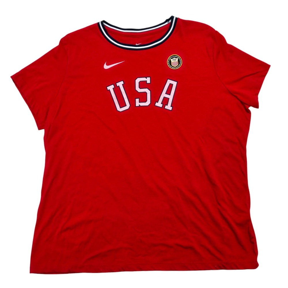 The Nike Tee TEAM USA Olympic Patch Womens XXL Cap Sleeve Red T-shirt VGC